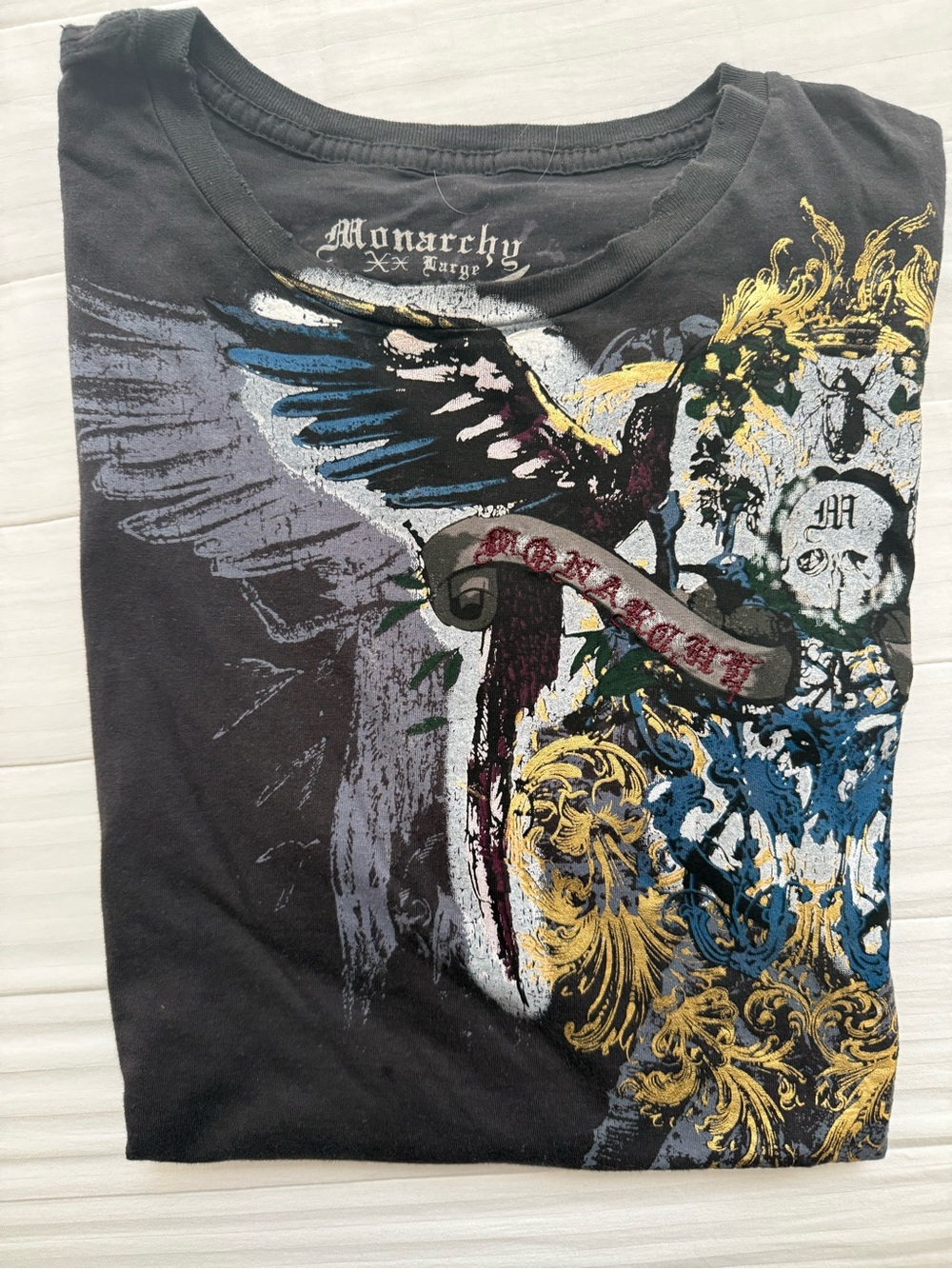 Black Graphic Crewneck Shirt - Men's by Monarchy with Gold foil adornment